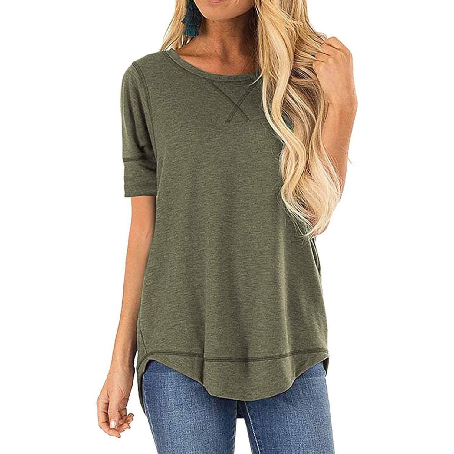 Fall Tops for Women Long Sleeve Side Split Casual Loose Tunic Top Women's Accessories Green S - DailySale