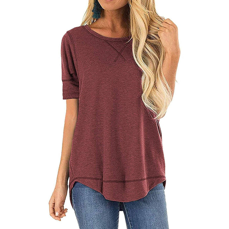 Fall Tops for Women Long Sleeve Side Split Casual Loose Tunic Top Women's Accessories Rust Red S - DailySale