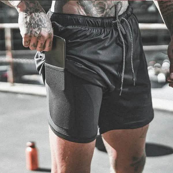 Fashion Men Elastic Waist Sports Shorts with Phone Pocket Men's Clothing Black S - DailySale
