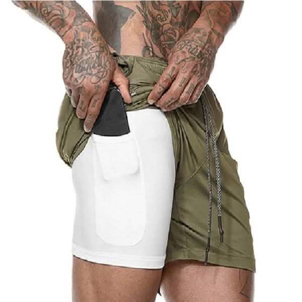 Fashion Men Elastic Waist Sports Shorts with Phone Pocket Men's Clothing Green S - DailySale