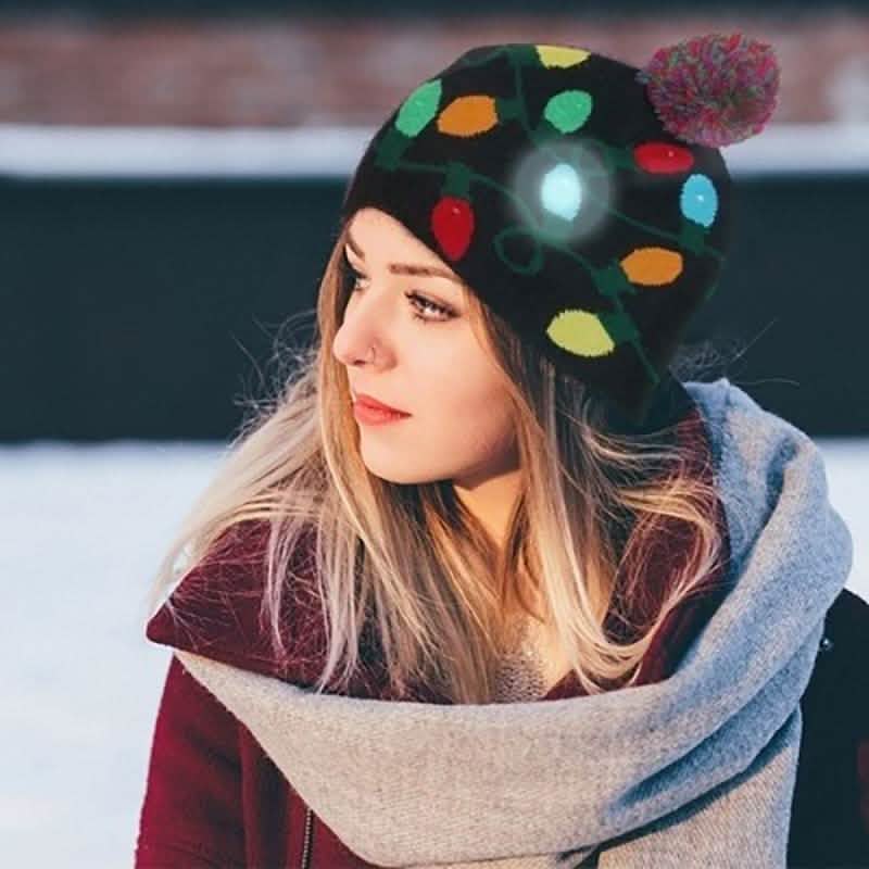 Festive LED Lights Knit Hat Women's Apparel - DailySale
