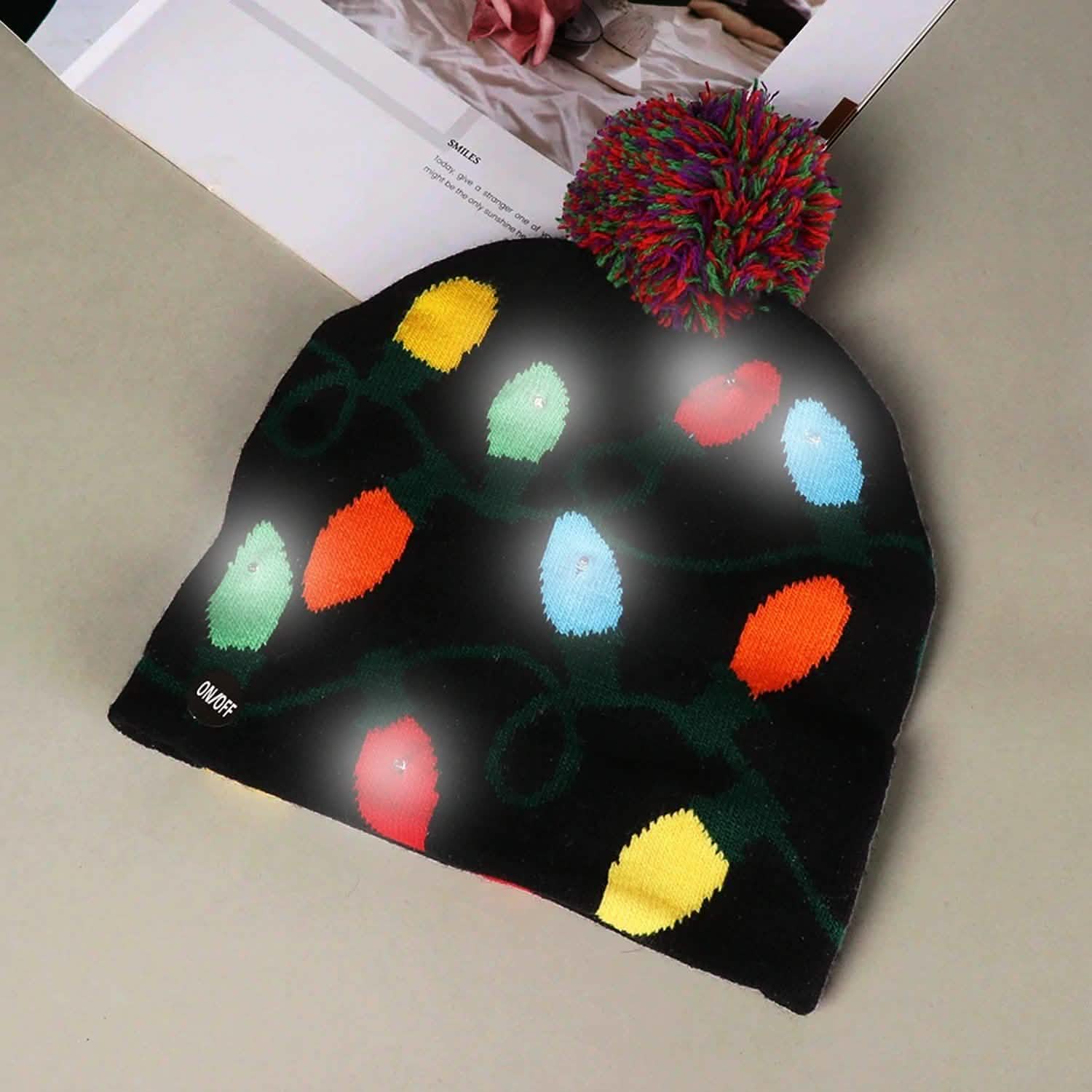 Festive LED Lights Knit Hat Women's Apparel - DailySale