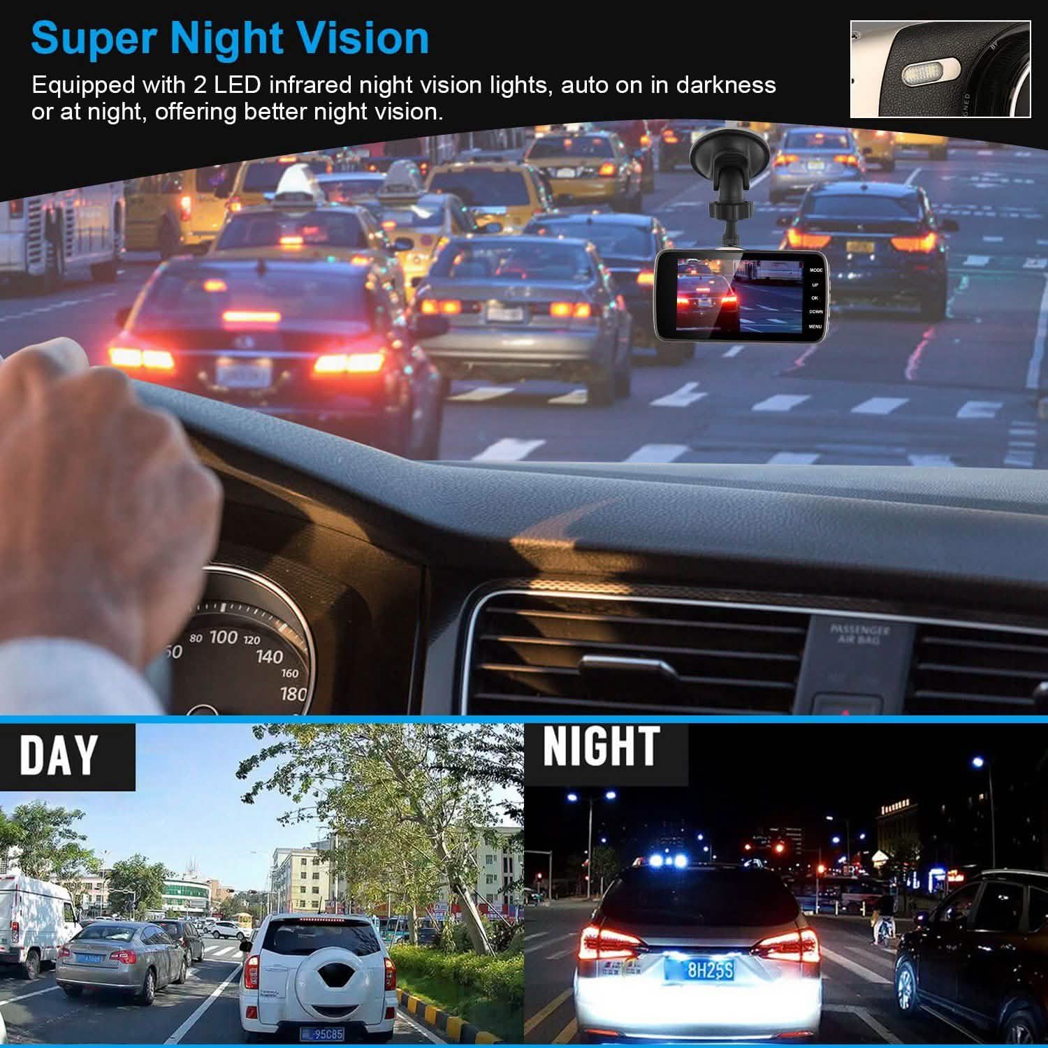 FHD 1080P Dash Cam 4" Screen Dual Cameras Automotive - DailySale