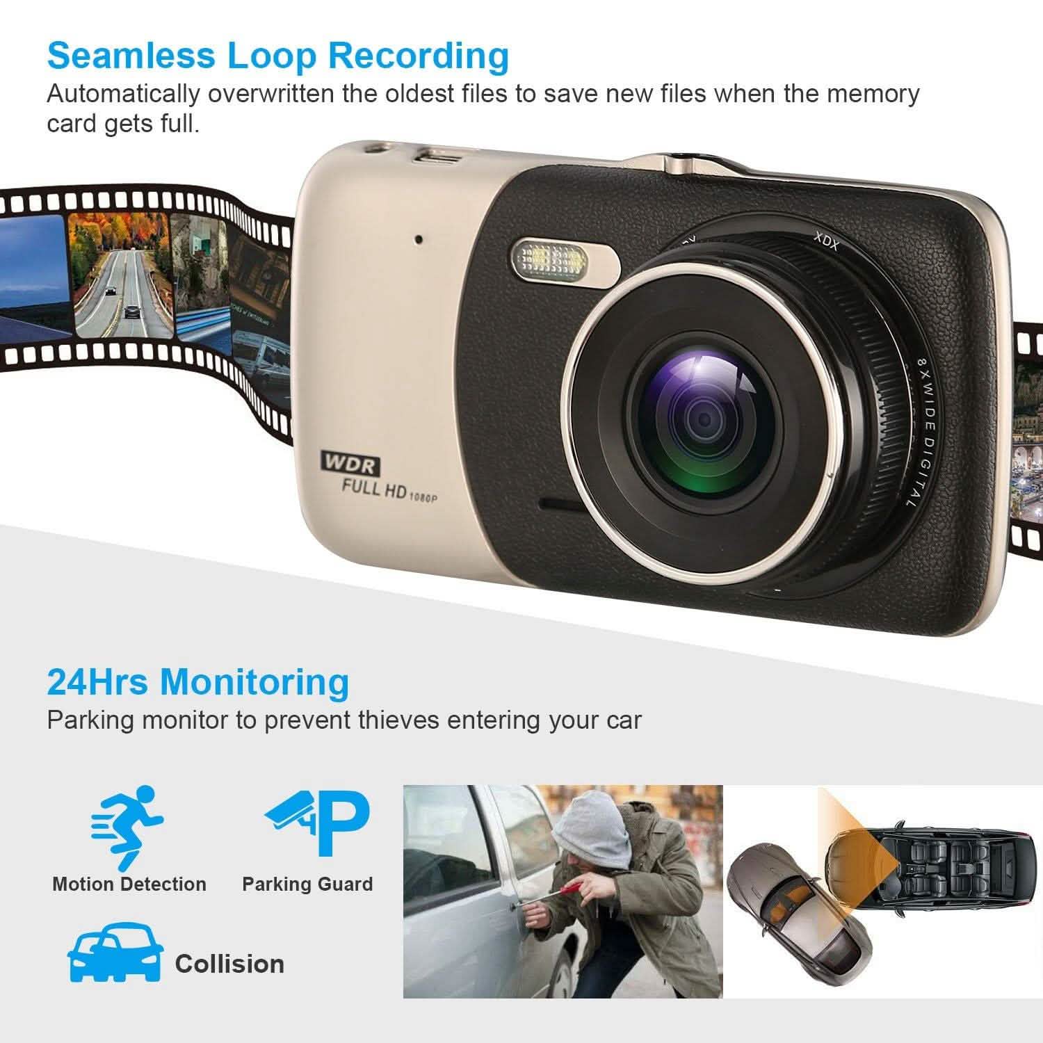 FHD 1080P Dash Cam 4" Screen Dual Cameras Automotive - DailySale