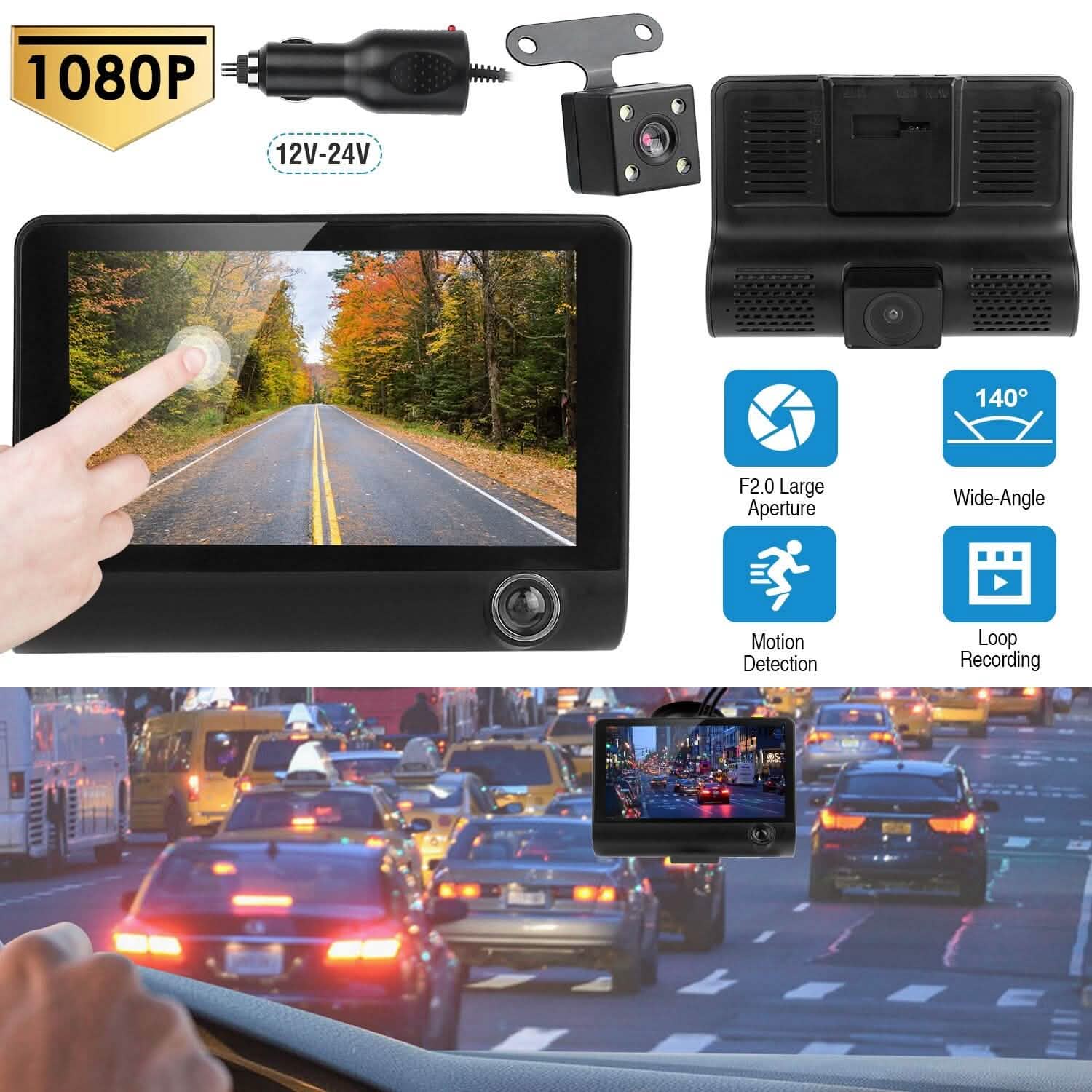 FHD 1080P Touchscreen Car DVR Dash Camera Automotive - DailySale