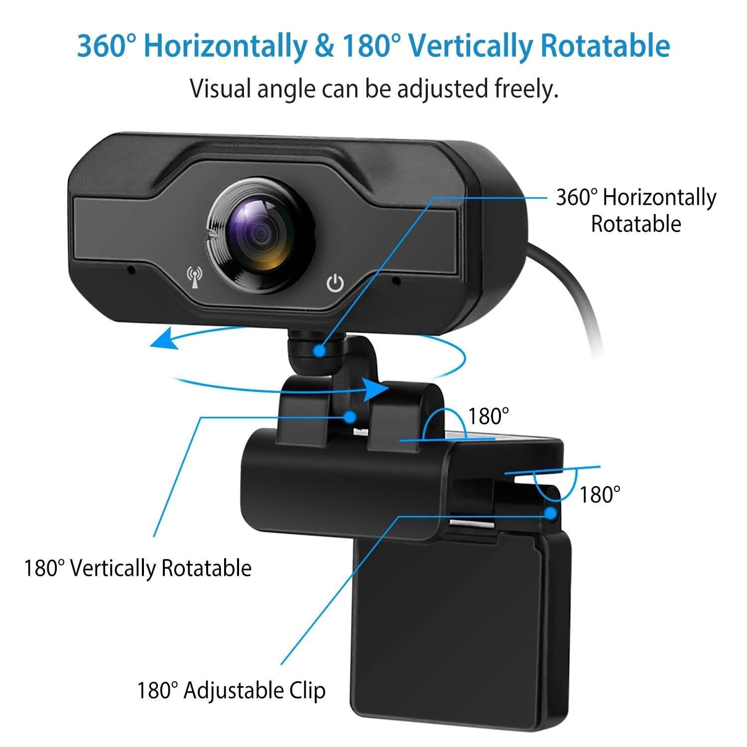 FHD 1080P USB Webcam with 360° Rotatable Clip Computer Accessories - DailySale