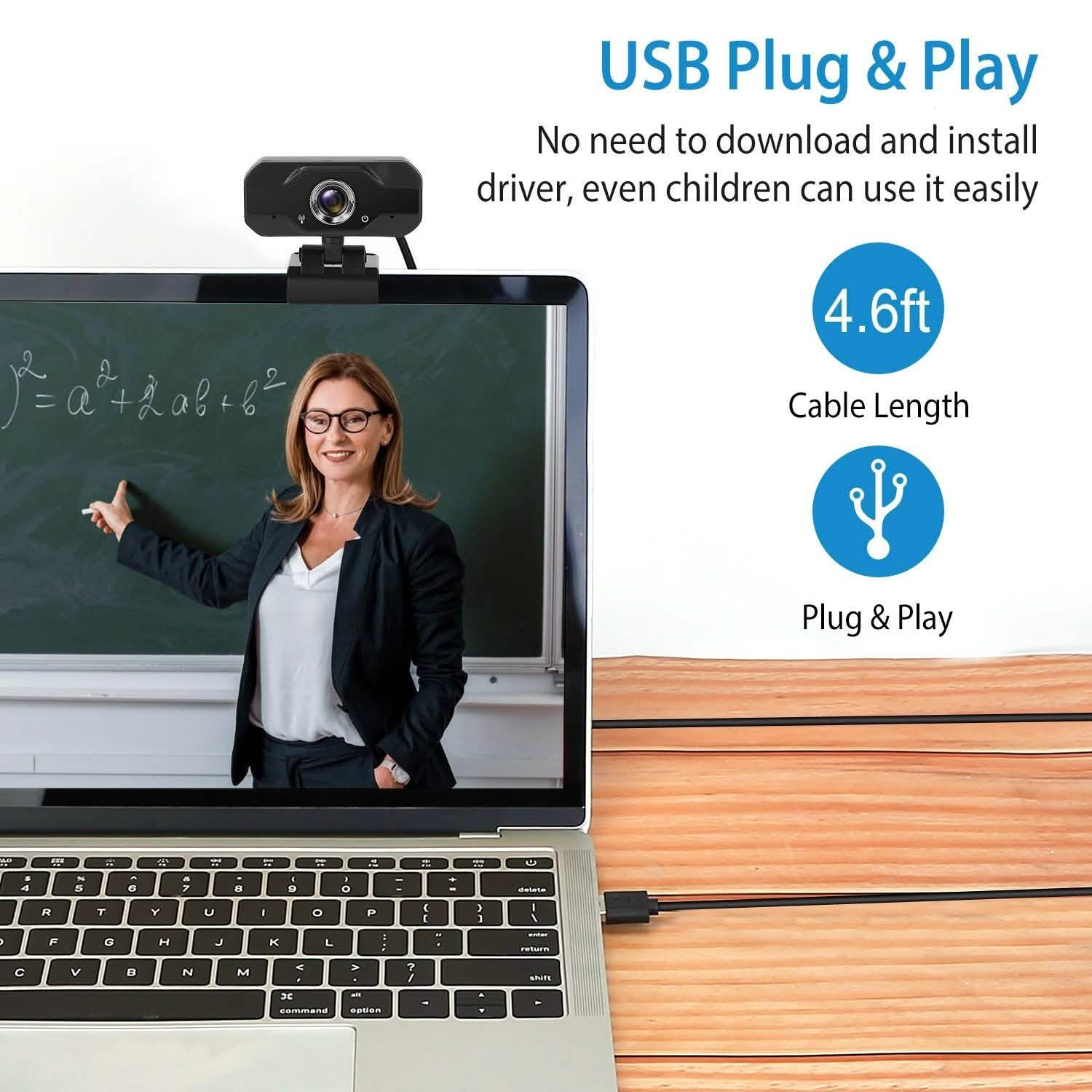 FHD 1080P USB Webcam with 360° Rotatable Clip Computer Accessories - DailySale