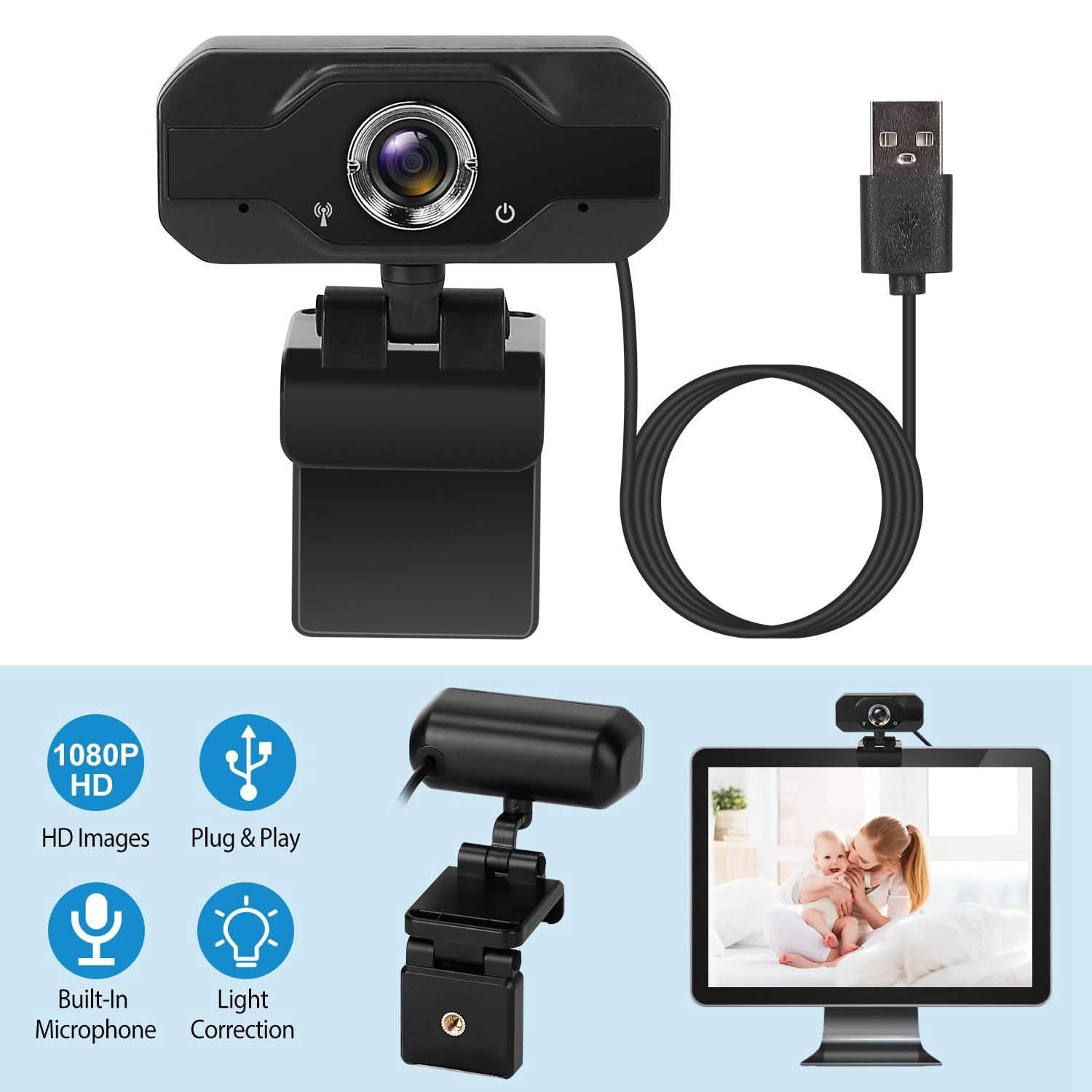 FHD 1080P USB Webcam with 360° Rotatable Clip Computer Accessories - DailySale