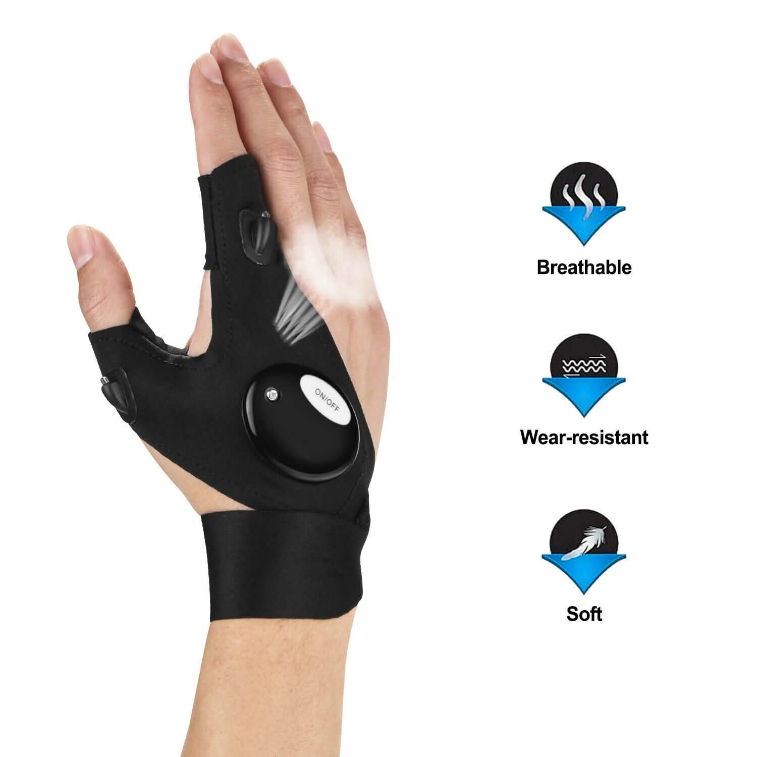 Fingerless LED Flashlight Gloves Auto Repair Fishing Hiking Sports & Outdoors - DailySale