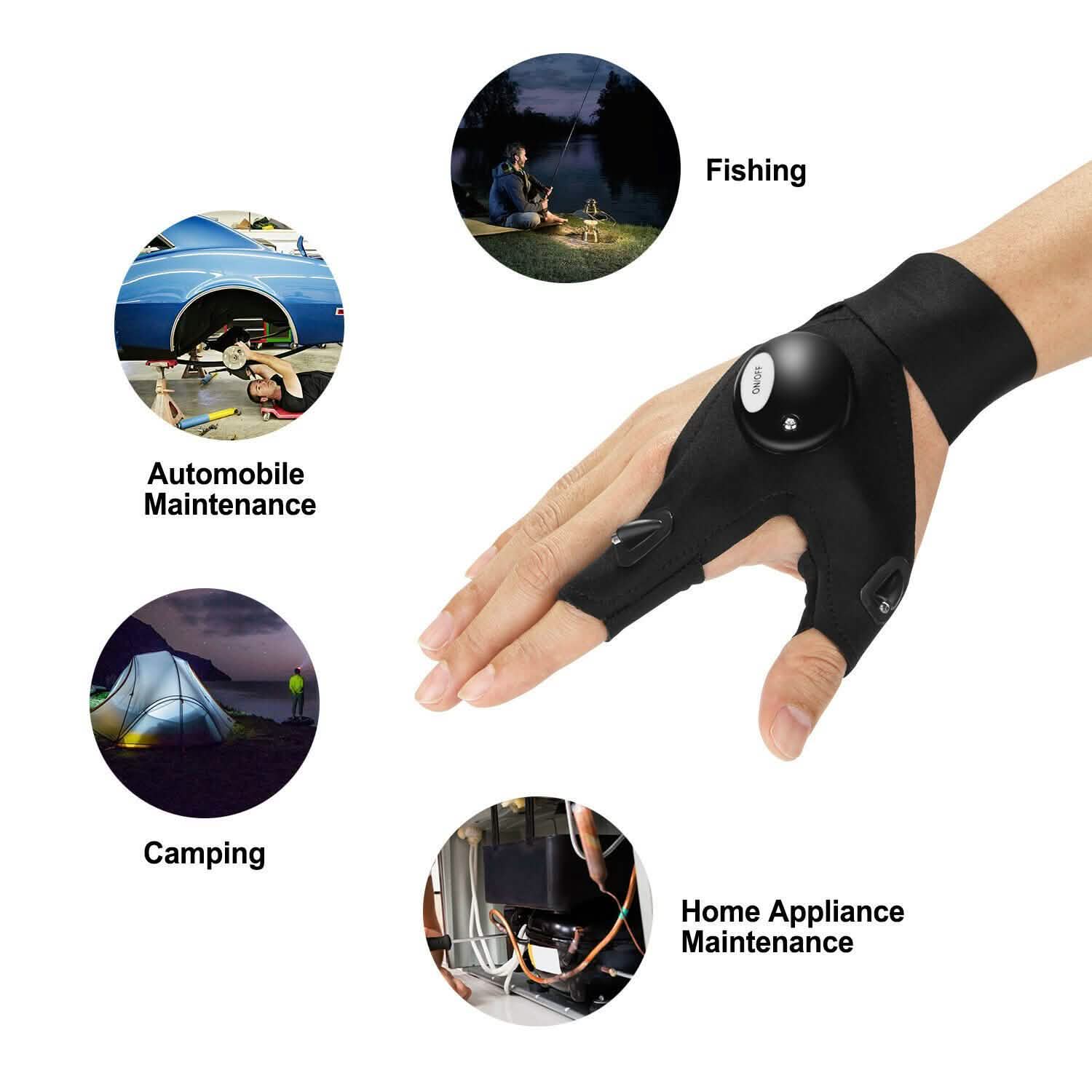 Fingerless LED Flashlight Gloves Auto Repair Fishing Hiking Sports & Outdoors - DailySale