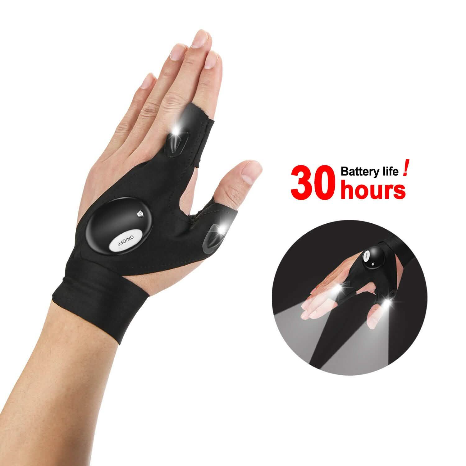 Fingerless LED Flashlight Gloves Auto Repair Fishing Hiking Sports & Outdoors - DailySale