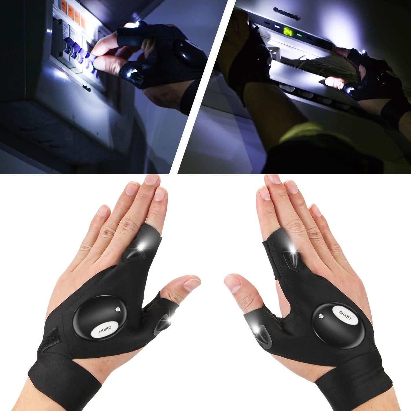 Fingerless LED Flashlight Gloves Auto Repair Fishing Hiking Sports & Outdoors - DailySale