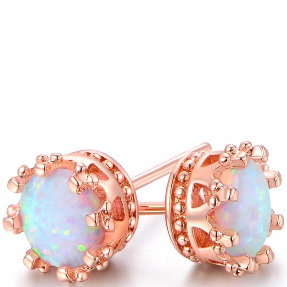 Fire Opal Crown Stud Earrings in 18K Rose Gold Plating Jewelry - DailySale