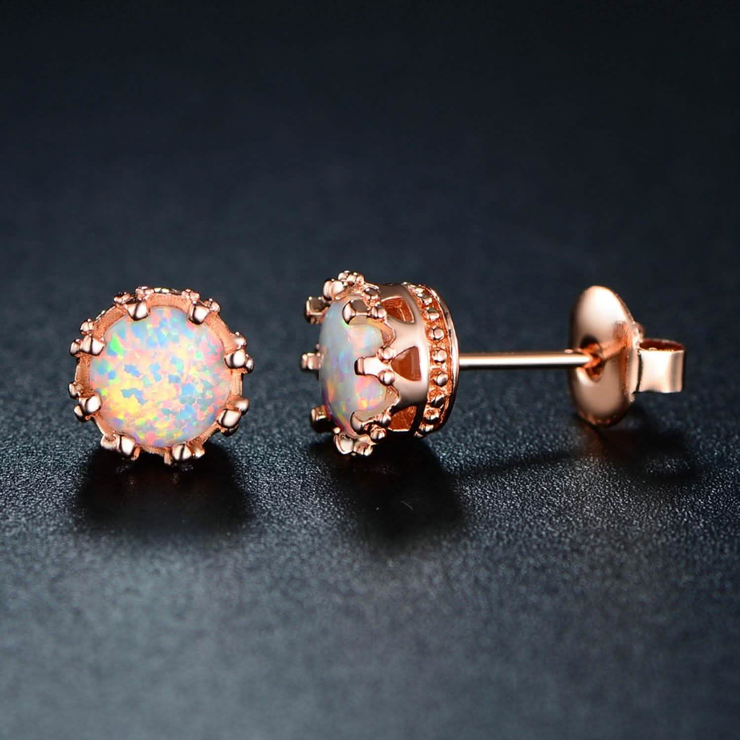 Fire Opal Crown Stud Earrings in 18K Rose Gold Plating Jewelry - DailySale
