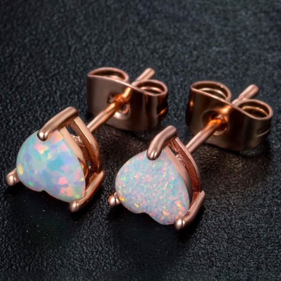 Fire Opal Heart Stud Earrings in 18K Rose Gold Plating Jewelry - DailySale
