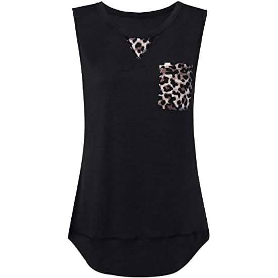 Fleur Wood Women's Summer Tank Tops Leopard Pocket Sleeveless Blouse Women's Clothing - DailySale