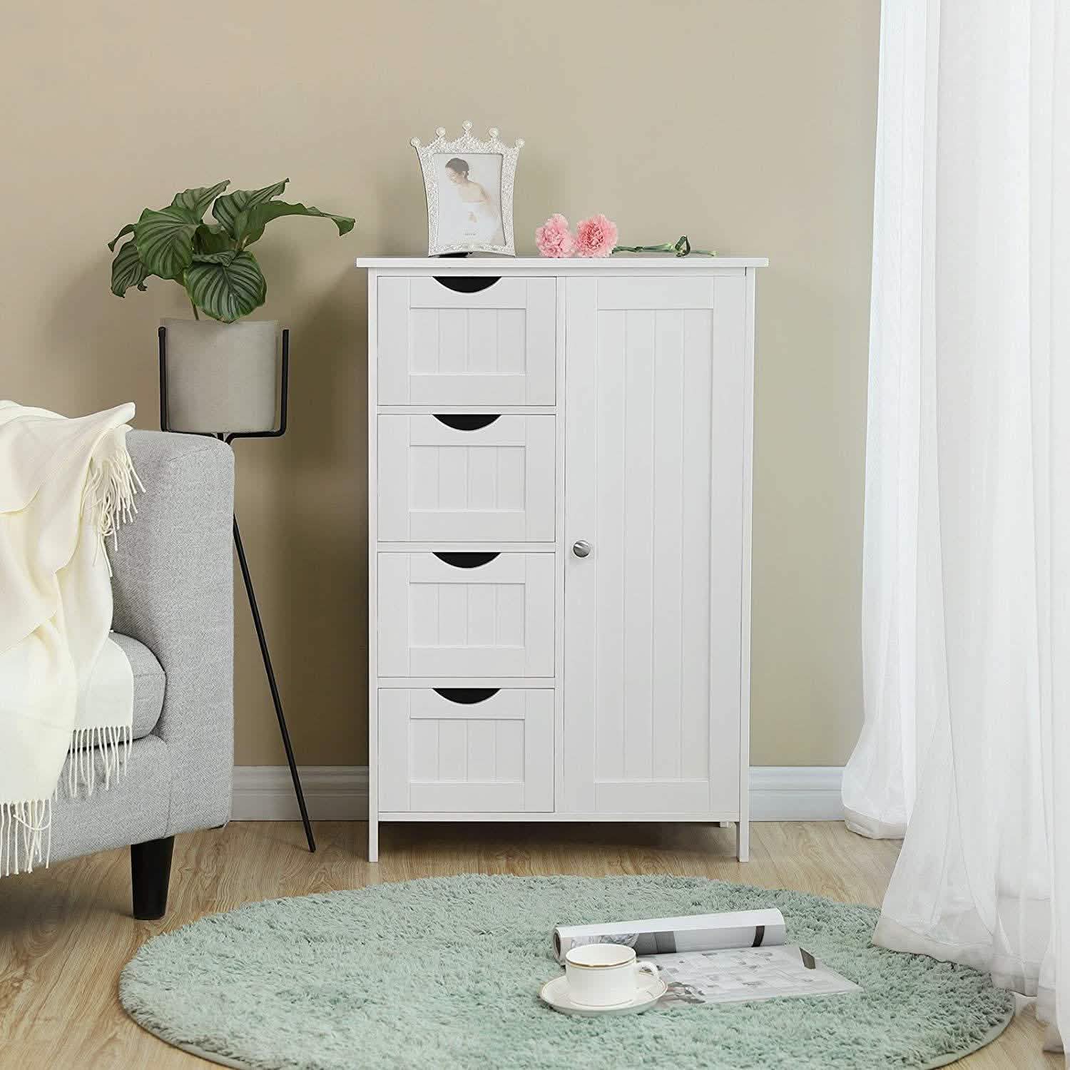 Floor Cabinet Bathroom Organizer with 4 Drawers and Adjustable Shelf Furniture & Decor - DailySale