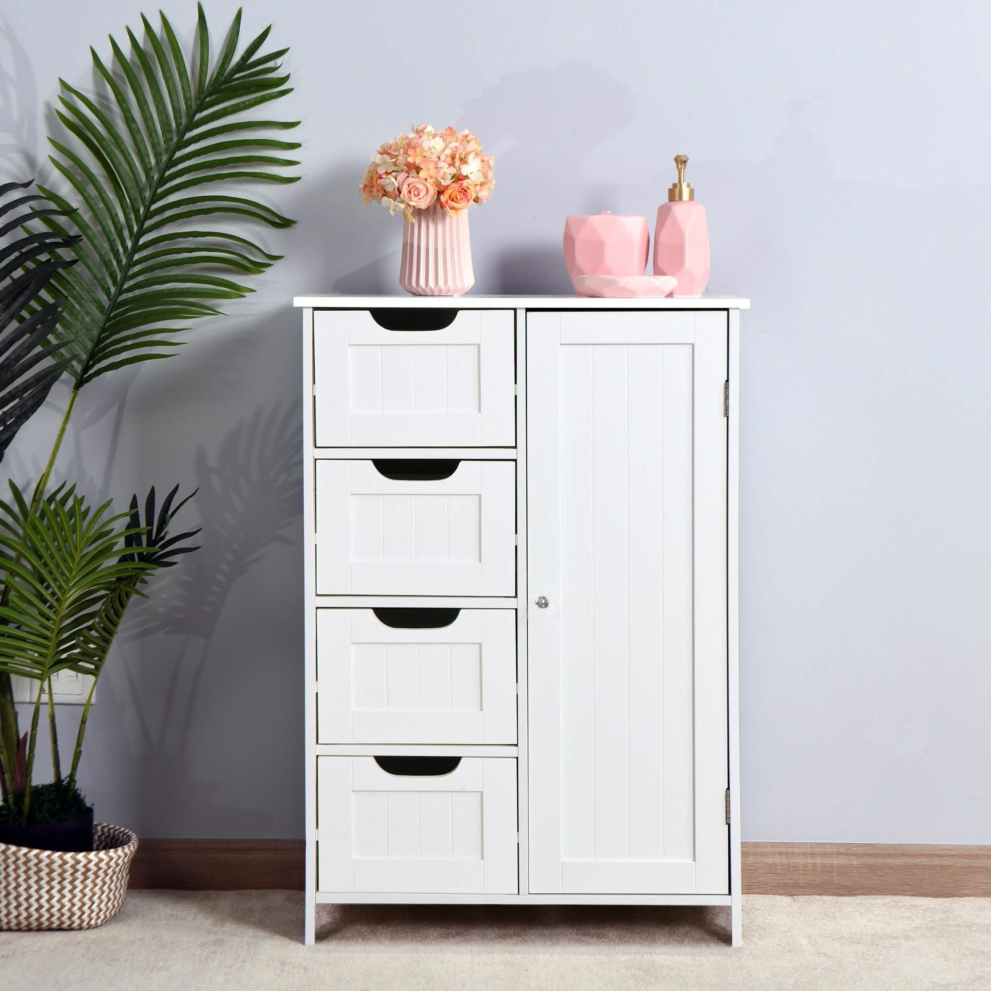 Floor Cabinet Bathroom Organizer with 4 Drawers and Adjustable Shelf Furniture & Decor - DailySale