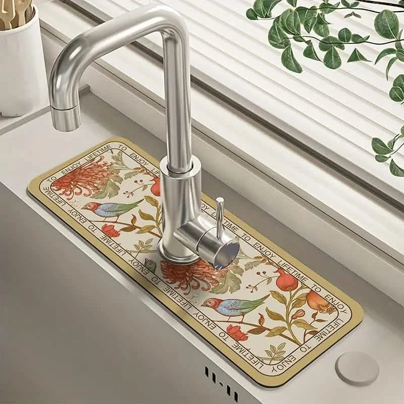 Floral Sink Faucet Absorbent Mat Bath Midsummer Birdsong - DailySale