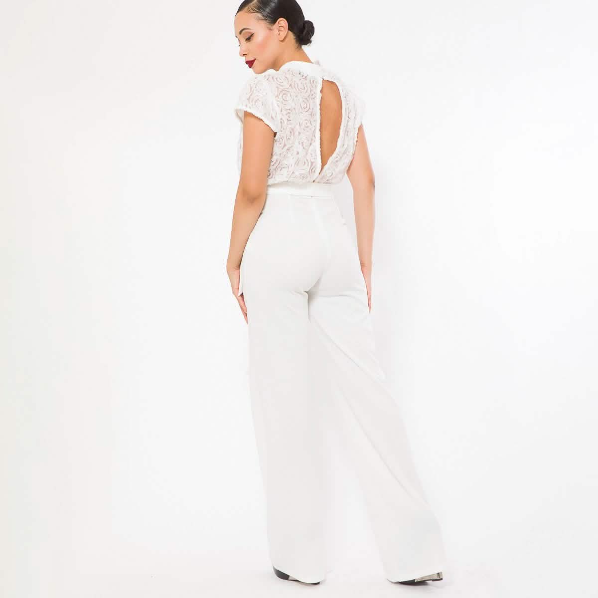 Flower Lace Top Detailed Fashion Jumpsuit Women's Tops - DailySale