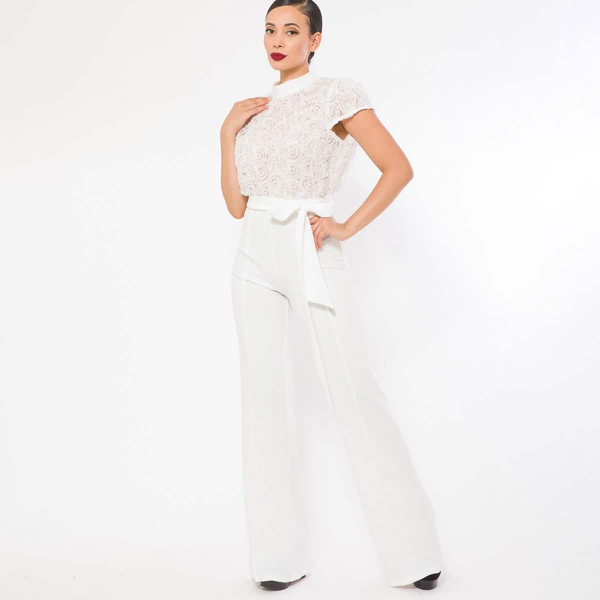 Flower Lace Top Detailed Fashion Jumpsuit Women's Tops - DailySale