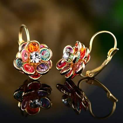 Flower Shaped Leverback Drop Earrings Made with Swarovski Crystals Jewelry - DailySale