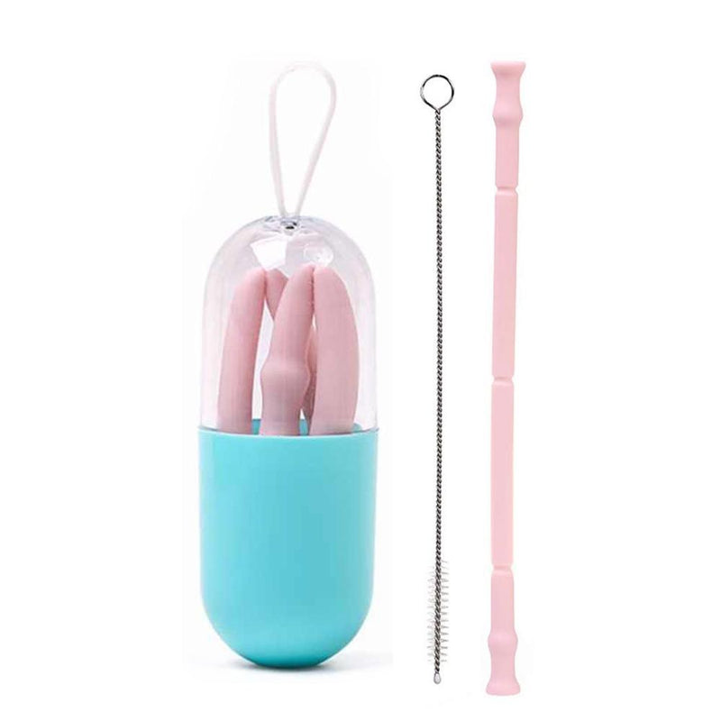 Foldable and Reusable Silicone Drinking Straw with Case Kitchen Essentials Pink - DailySale