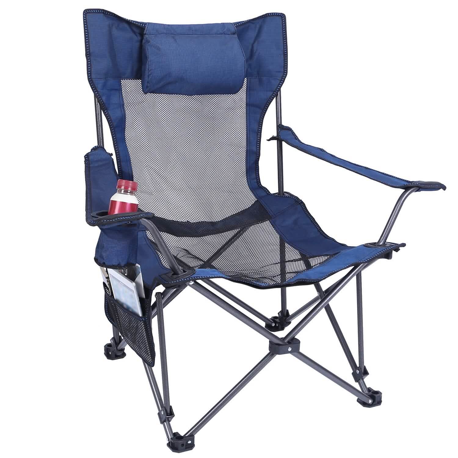 Foldable Camping Chair Heavy Duty Steel Lawn Chair with Reclining Backrest Angle Sports & Outdoors - DailySale