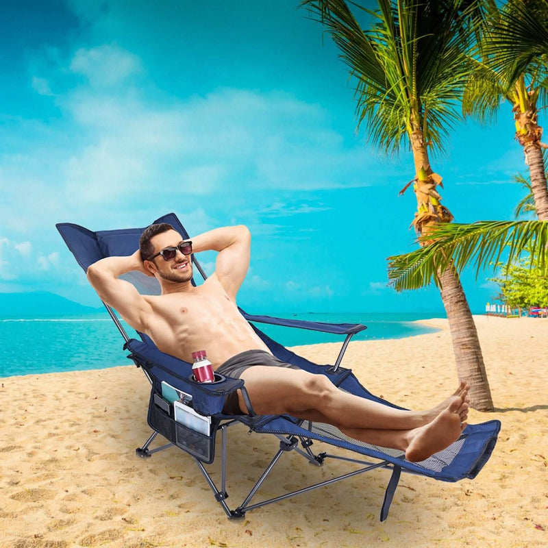 Foldable Camping Chair Heavy Duty Steel Lawn Chair with Reclining Backrest Angle Sports & Outdoors - DailySale
