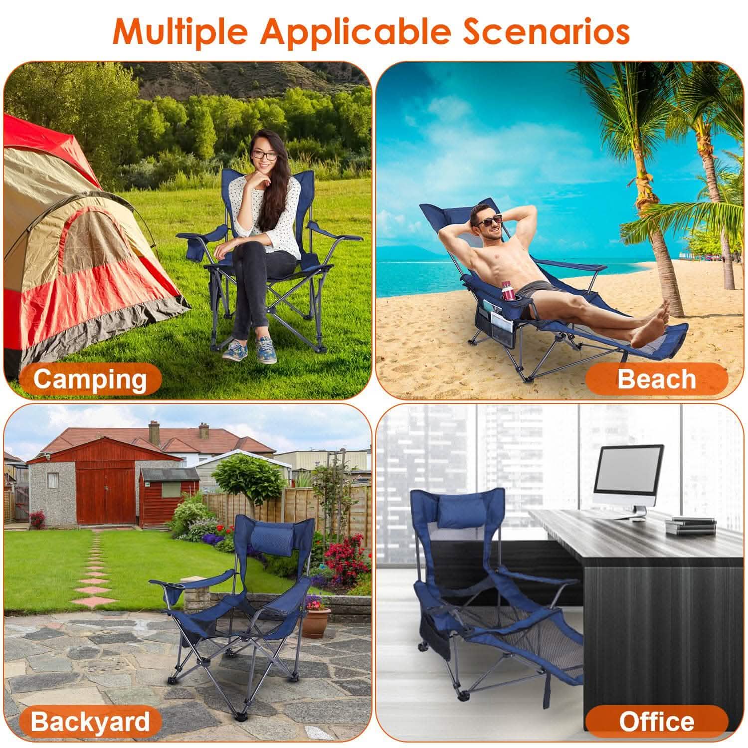 Foldable Camping Chair Heavy Duty Steel Lawn Chair with Reclining Backrest Angle Sports & Outdoors - DailySale