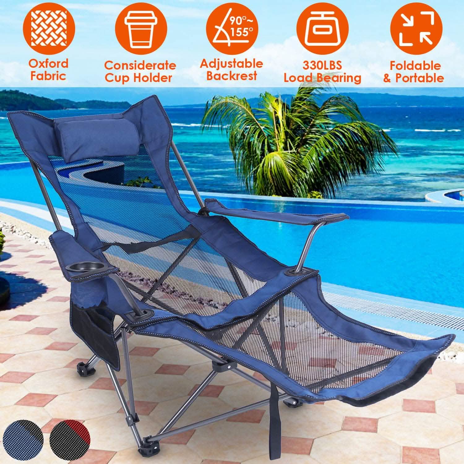 Foldable Camping Chair Heavy Duty Steel Lawn Chair with Reclining Backrest Angle Sports & Outdoors - DailySale
