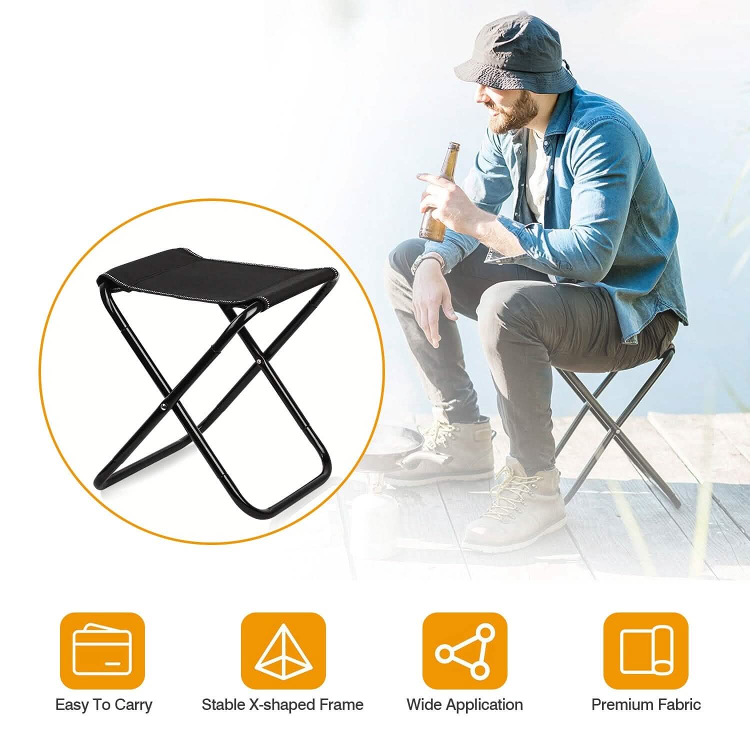 Foldable Camping Stool Portable Travel Chair Sports & Outdoors - DailySale