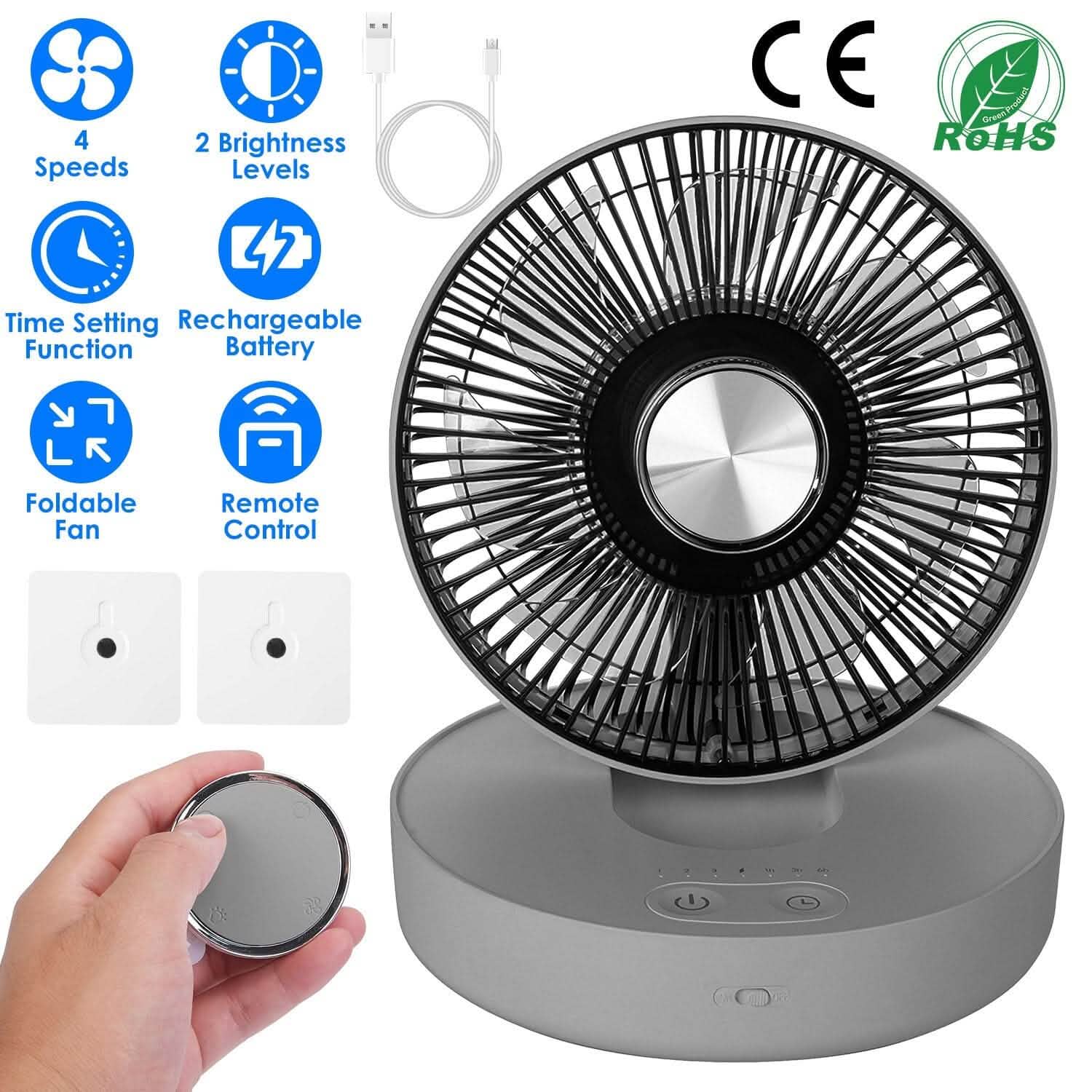 Foldable Rechargeable LED Desk Fan Wall Mounted with Magnetic Remote Household Appliances - DailySale