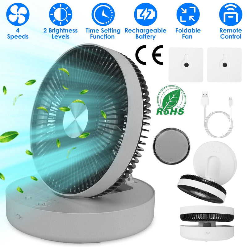 Foldable Rechargeable LED Desk Fan Wall Mounted with Magnetic Remote Household Appliances - DailySale
