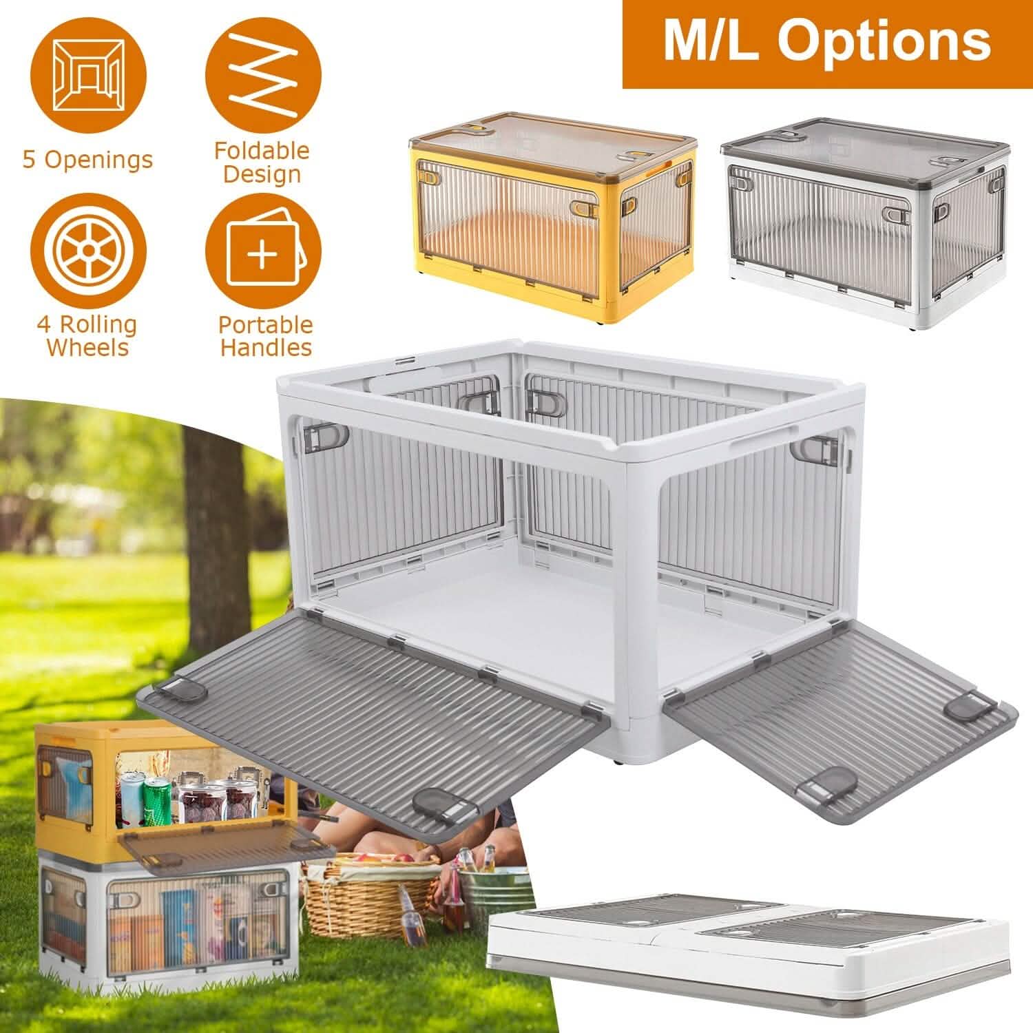 Foldable Storage Bins with Lid 4 Doors Collapsible Stackable with Lock Kitchen Storage - DailySale