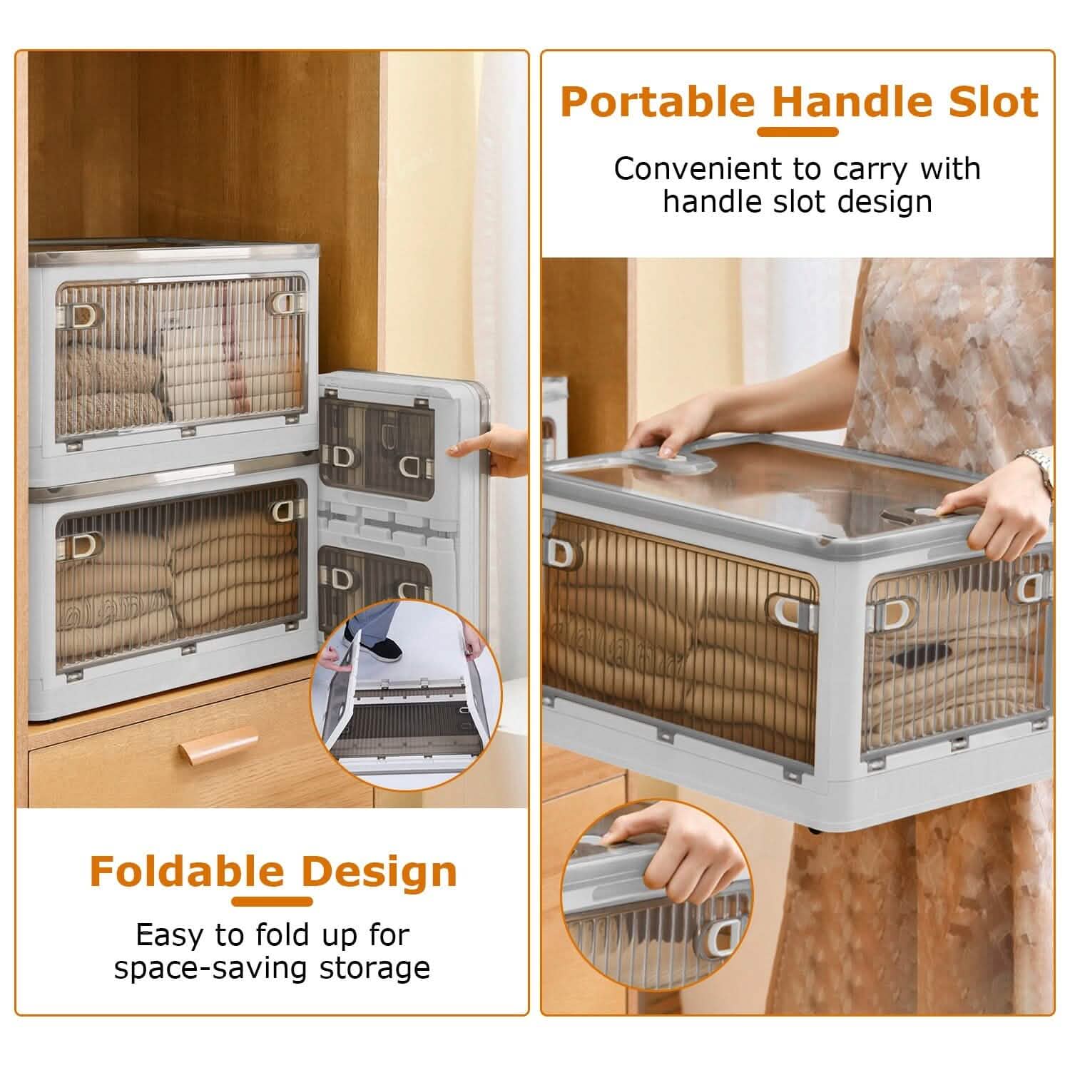 Foldable Storage Bins with Lid 4 Doors Collapsible Stackable with Lock Kitchen Storage - DailySale