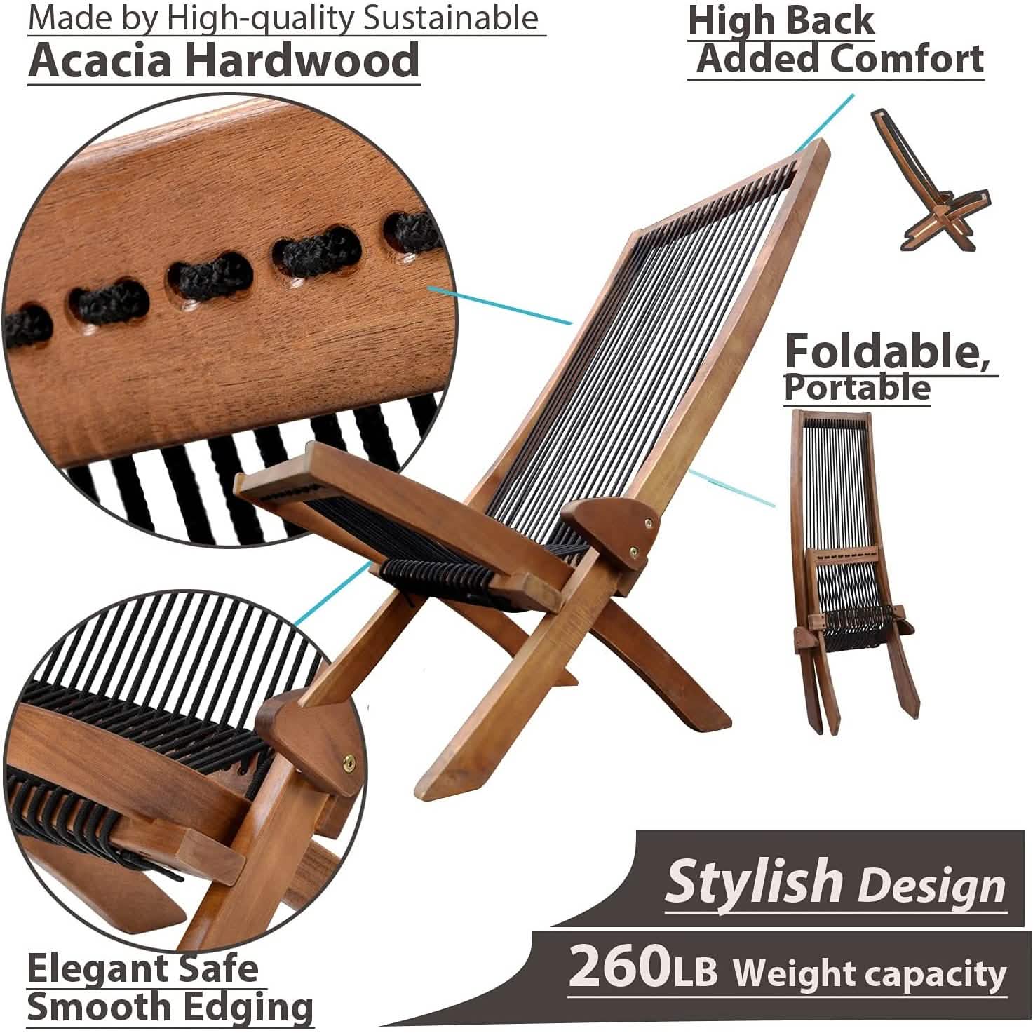 Folding Chairs Wooden Foldable Patio Chair Furniture & Decor - DailySale