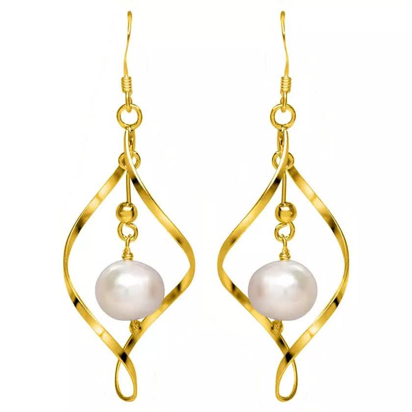 Freshwater Pearl Dangle Earrings in Sterling Silver Earrings Gold - DailySale