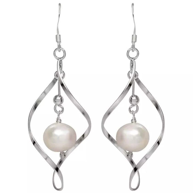 Freshwater Pearl Dangle Earrings in Sterling Silver Earrings Silver - DailySale