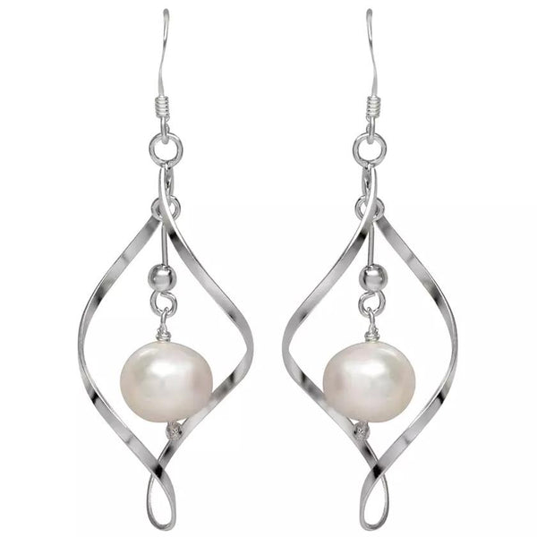 Freshwater Pearl Dangle Earrings in Sterling Silver Earrings Silver - DailySale