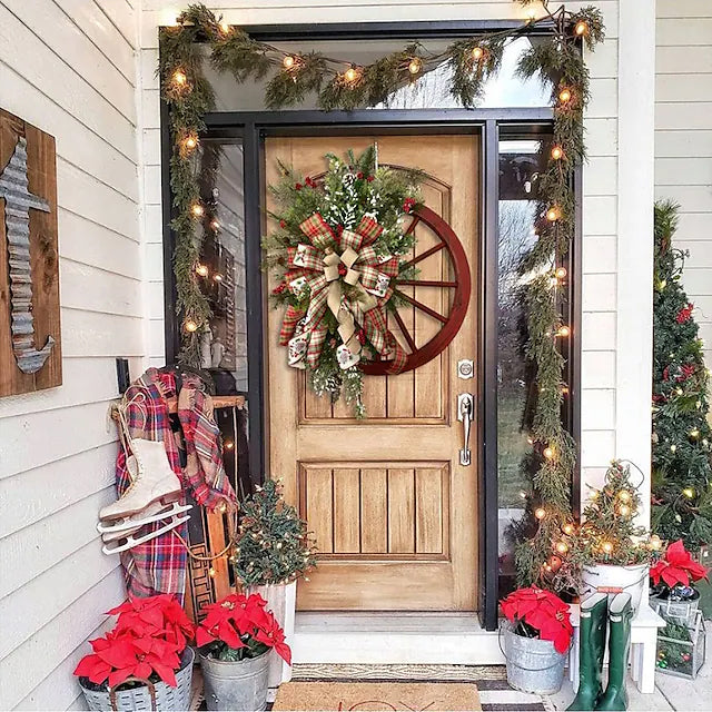 Front Door Wooden Vintage Winter Decorative Christmas Wreath Holiday Decor & Apparel - DailySale
