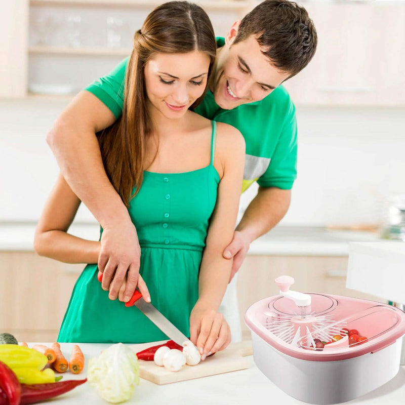 Fruit, Vegetable Manual Washing Spinner with Brush Hand Crank Kitchen Tools & Gadgets - DailySale