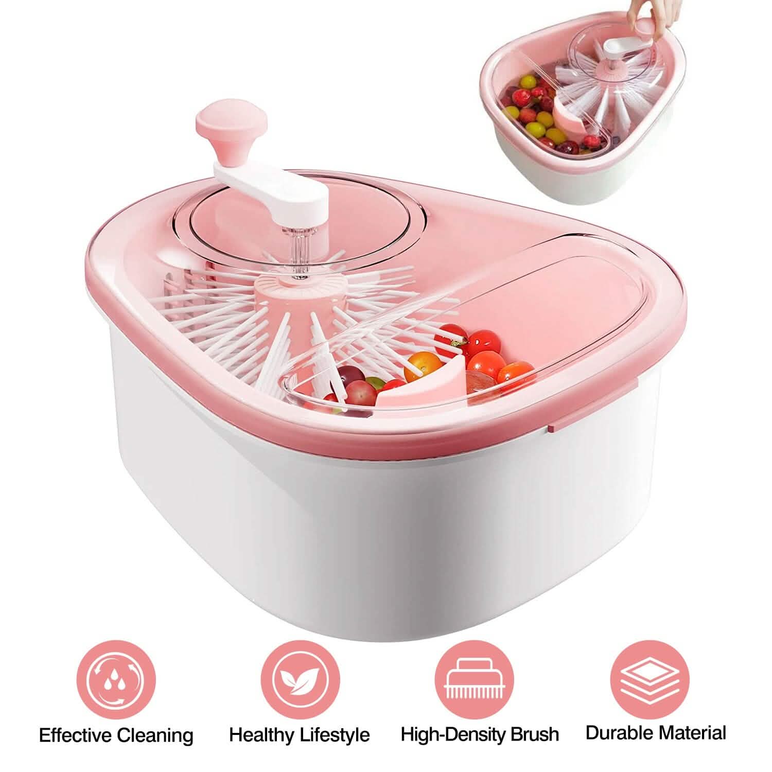 Fruit, Vegetable Manual Washing Spinner with Brush Hand Crank Kitchen Tools & Gadgets - DailySale