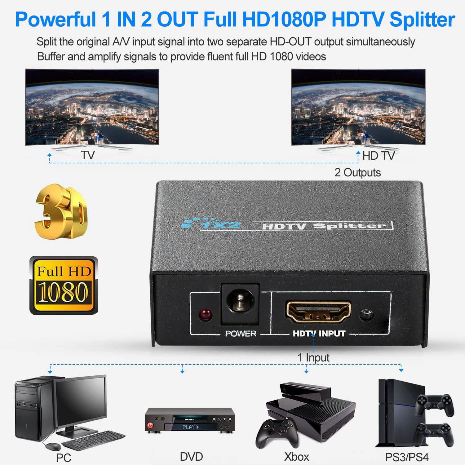 Full HD1080P HDTV Splitter Amplifier TV & Video - DailySale