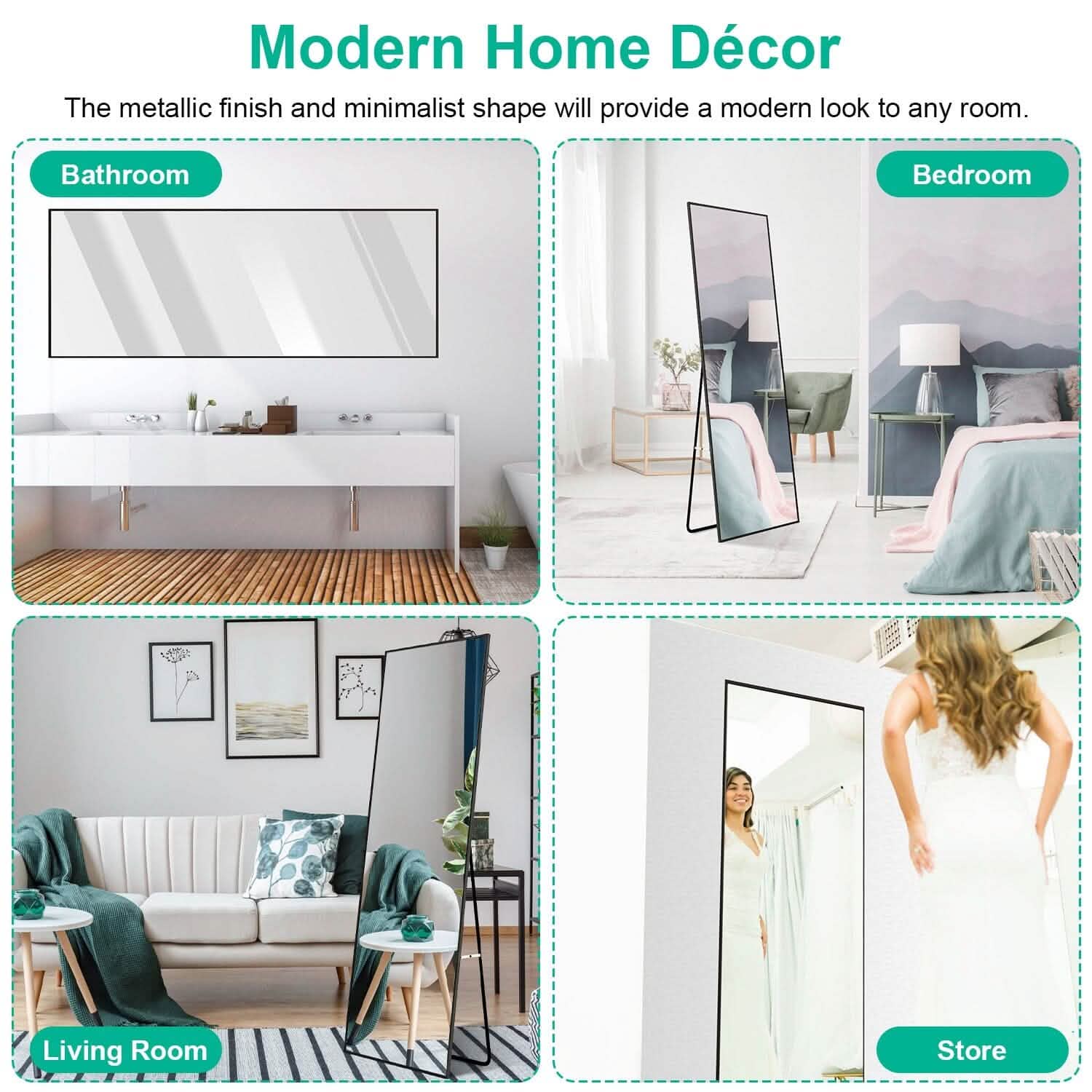 Full Length Mirror Aluminum Alloy Wall Mirror Free Standing Floor Furniture & Decor - DailySale