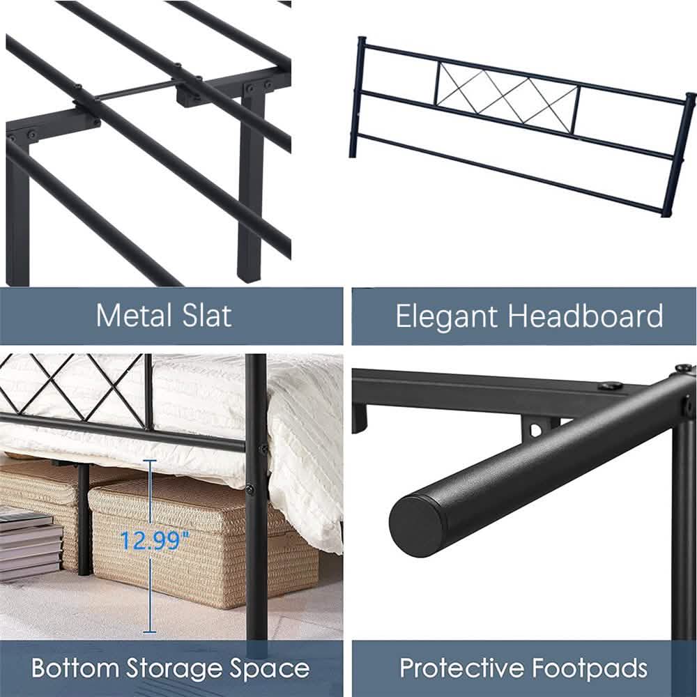 Full Size Bed Frame with Headboard Bedding - DailySale