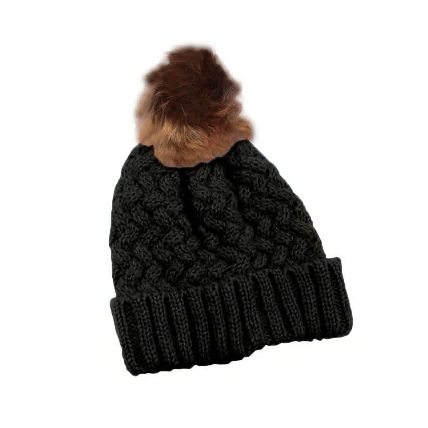 Fur Pom-Pom Toque Women's Accessories Black - DailySale