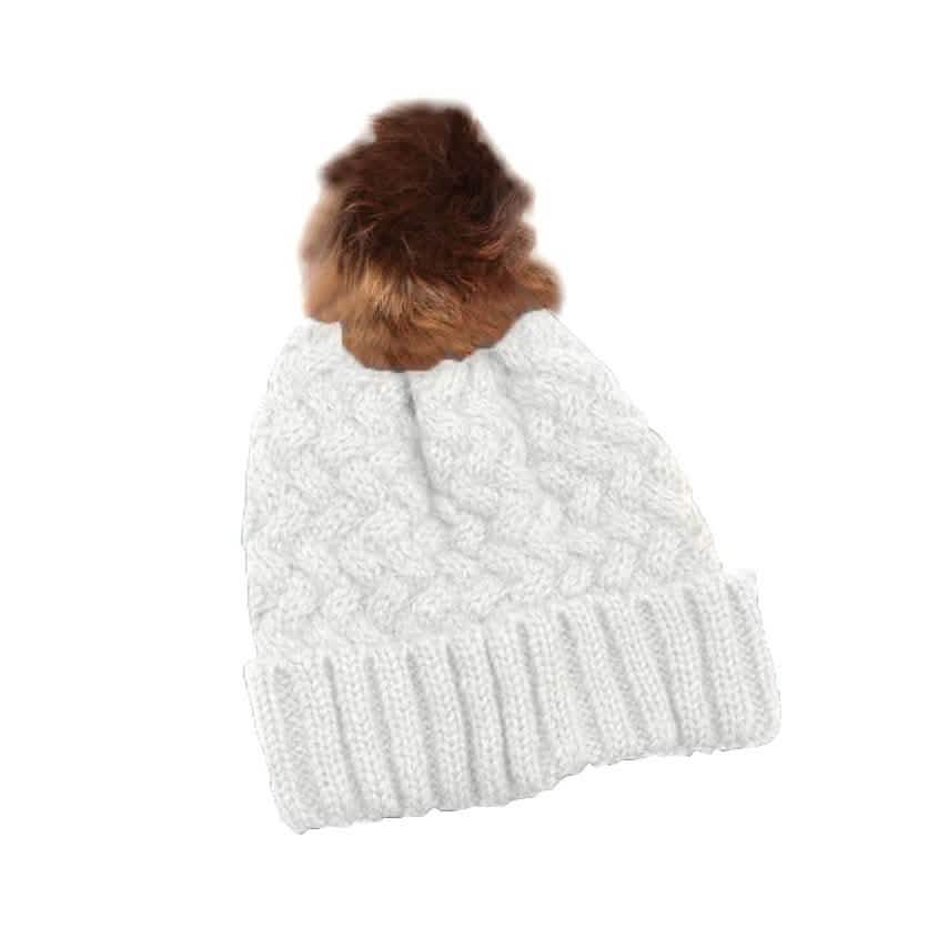 Fur Pom-Pom Toque Women's Accessories White - DailySale