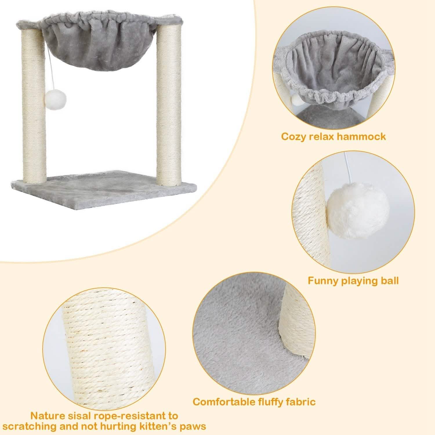 Fuzzy Kitten Scratching Post with Hammock Pet Supplies - DailySale