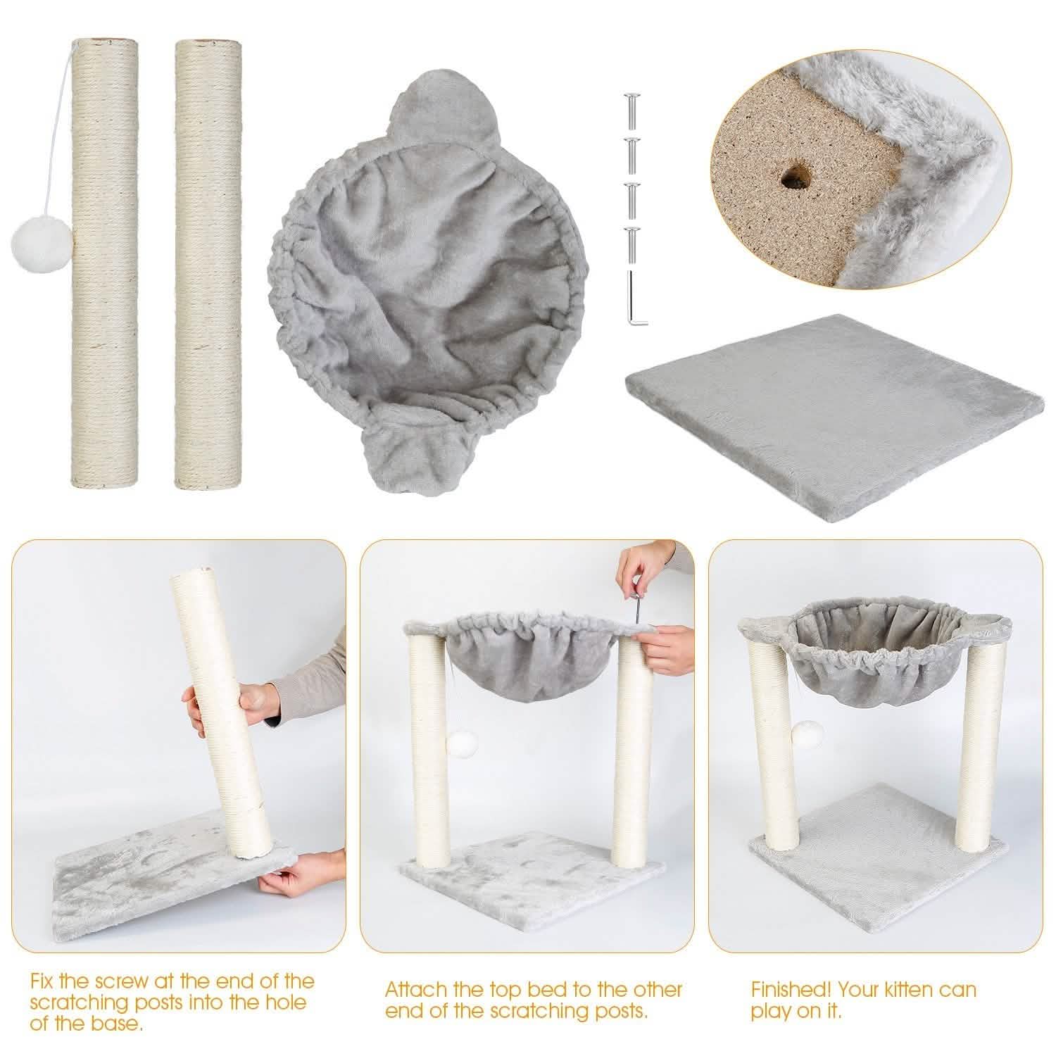 Fuzzy Kitten Scratching Post with Hammock Pet Supplies - DailySale